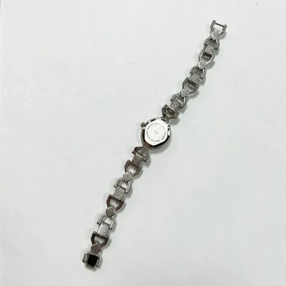 Boca Classics silver tone and black enamel women's wristwatch